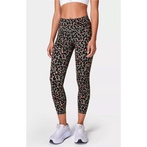 Sweaty Betty Power 7/8 Workout Leggings - Green Leopard Splash Print, Size 10